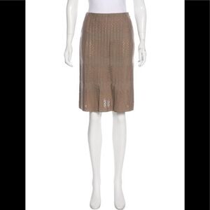 NWOT Akris Punto Taupe Brown Pleated Eyelet A-Line Skirt Size 6